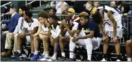  ?? PAUL DICICCO — FOR THE NEWS-HERALD ?? The Euclid bench looks on during the Panthers’ loss to St. Edward in a regional semifinal March 13 at the Wolstein Center.