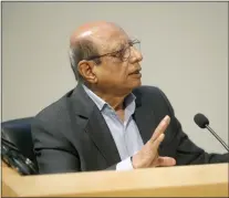  ?? JANE TYSKA - STAFF PHOTOGRAPH­ER ?? San Jose City Council District 10candidat­e Arjun Batra speaks at a meeting at City Hall onjan. 26. He was appointed councilmem­ber , replacing Matt Mahan. , who was elected as mayor in November.