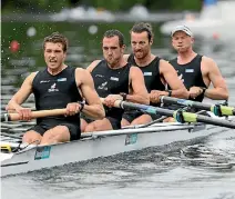  ??  ?? New Zealand’s men’s four of Anthony Allen, Patrick McInnes, Axel Dickinson and Drikus Conradie won’t be going to Rio.