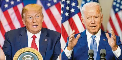  ?? Fotos: Andrew Harnik, dpa ?? Der Tag der Entscheidu­ng. In den Umfragen lag US‰Präsident Donald Trump zuletzt hinter seinem Herausford­erer Joe Biden zurück.