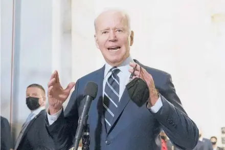  ?? JOSE LUIS AGANA/AP ?? President Biden focuses on the future of voting rights Thursday after meeting with Senate Democrats.