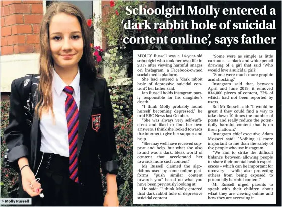 Schoolgirl Molly entered a 'dark rabbit hole of suicidal content online', says father - PressReader