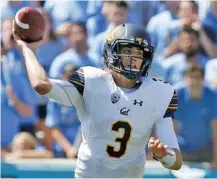  ?? THE ASSOCIATED PRESS ?? California quarterbac­k Ross Bowers looks to pass during Saturday’s game against North Carolina in Chapel Hill. California won 35-30.