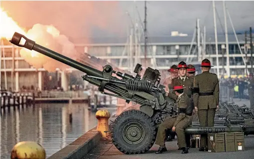  ?? MONIQUE FORD/STUFF ?? The gun salute marking the passing of her majesty Queen Elizabeth last night on the Wellington waterfront.