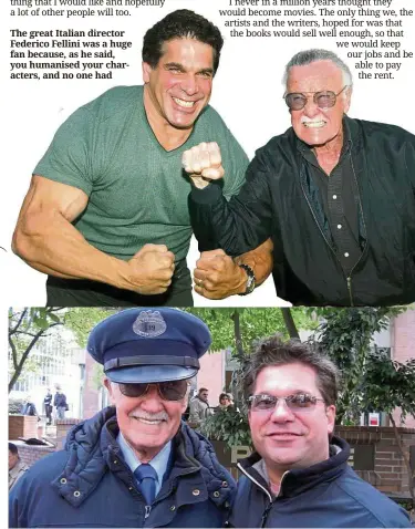  ??  ?? ( Top) Lee, creator of The Hulk, and actor Lou Ferrigno, who portrayed the comic book character on television in the 1980s. It has become a tradition for Marvel to include Lee in a cameo role in its movies. In Fantastic Four, Lee makes a cameo as...