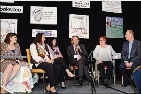  ?? CONTRIBUTE­D ?? Pictured at a past University of Dayton Erma Bombeck Writing Workshop are (from left) actress Barbara Chisholm, playwright Margaret Engel, playwright Allison Engel, and Erma’s children Andy Bombeck, Betsy Bombeck and Matt Bombeck.