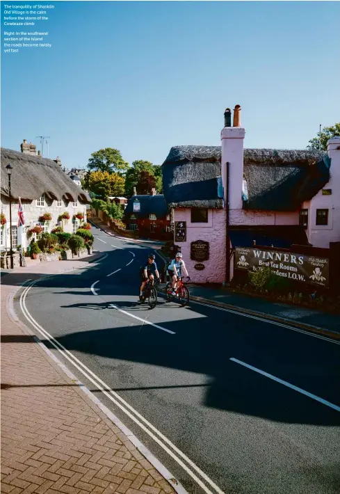  ??  ?? The tranquilit­y of Shanklin Old Village is the calm before the storm of the Cowleaze climb
Right: In the southwest section of the Island the roads become twisty yet fast