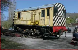  ??  ?? Class 08 08417 shortly after arriving from Loram, Derby, being unloaded at Rowsley, Peak Rail for storage on March 31. (Bill Pizer)