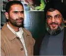  ?? Foto: AFP ?? Das undatierte Foto zeigt den militärisc­hen Befehlshab­er der Hisbollah, Wissam Hassan Tawil (l.) bei der Begrüßung von Hisbollah-Chef Hassan Nasrallah.