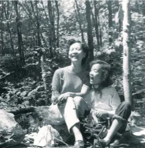  ??  ?? Fourteen-year-old Adrienne Poy (Clarkson) and her mother, Ethel Poy, at their family cottage on McGregor Lake, Quebec, 1953.