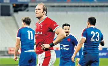  ??  ?? Hurt: Wales captain Alun Wyn Jones is devastated after defeat by France. His side can still win the Six Nations – but it is no longer in their hands