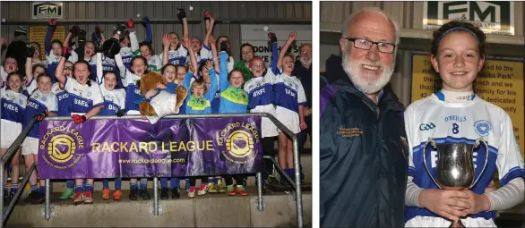  ??  ?? The delighted Bree girls at the cup presentati­on. Bree captain Grace Donohoe with Kevin Waters (Chairman).