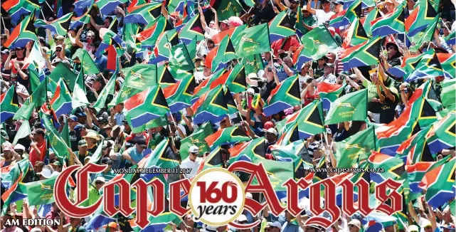  ?? PICTURE: PHANDO JIKELO/ANA ?? SPECTACLE: Thousands of rugby fans fly the flag high at yet another financiall­y successful Sevens tournament at Cape Town Stadium. See page 20 for match reports.