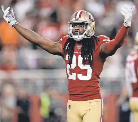  ?? CARY EDMONDSON/ USA TODAY SPORTS ?? 49ers cornerback Richard Sherman encourages the home crowd before a play Monday against the Browns at Levi’s Stadium.