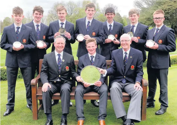  ?? The Lancashire Boys team after the successful defence of their Four Counties title (left to right, back row) Luke Bartram (Rossendale), Ben Harvey (West Lancs), Harvey Tarlaczyk (Royal Lytham & St Annes), Oliver Ravenscrof­t (Hillside), Greg Holmes (Royal  ??