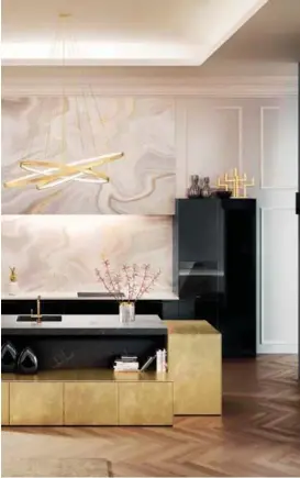  ??  ?? Gold Metallic kitchen by Hacker