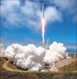  ?? Bill Ingalls NASA ?? A SPACEX rocket lifts off from Vandenberg Air Force Base in May. How much Southern California would benefit from a “space force” could depend on politics.