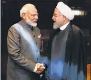  ?? PTI ?? PM Modi meets Iranian President Hassan Rouhani in New York.