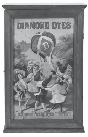  ?? PROVIDED ?? Diamond Dyes is a favorite company of collectors of antique advertisin­g. Its advertisem­ents featured vibrant images, like this cabinet with a scene of children playing.