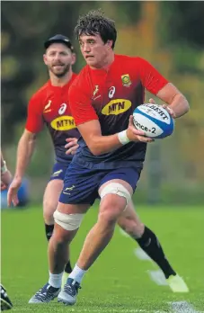  ??  ?? Back in the running: Franco Mostert takes the place of injured Eben Etzebeth while Willie le Roux, background, comes in at fullback for the Boks’ Test against France on Saturday. Steve Haag/Gallo Images