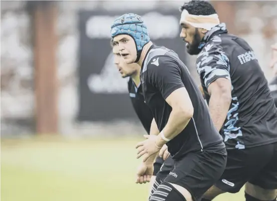  ??  ?? 2 Glasgow lock Scott Cummings trains with his team-mates at Scotstoun as Dave Rennie’s side prepare for Saturday’s Guinness Pro14 opener against Connacht at the Sportsgrou­nd in Galway.