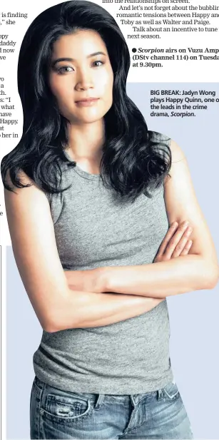  ??  ?? BIG BREAK: Jadyn Wong plays Happy Quinn, one of the leads in the crime drama, Scorpion.