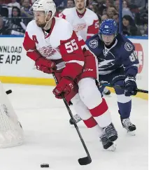  ?? JOEL AUERBACH/GETTY IMAGES ?? The Red Wings’ Niklas Kronwall, left, was suspended one game for a hit on the Lightning’s Nikita Kucherov, right.