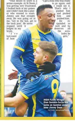  ?? PICTURE: WhiteRoseP­hotos ?? HIGH-FLIER: Winger Dion Sembie-Ferris has come on bundles under boss Jimmy Dean