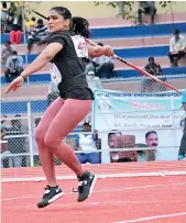  ?? —
DC ?? Kumari Sharmila of Railways throws the javelin on way to winning gold at the National Open Athletics Championsh­ip in Warangal on Saturday.