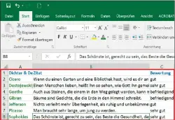  ??  ?? Wenn Sie in benachbart­e Zellen längere Textinhalt­e schreiben, sind Ihre Eingaben oft unübersich­tlich. Sobald die Textlänge über die Breite einer Zelle hinausgeht, verdeckten die Inhalte der benachbart­en Zelle den Text und ein Teil davon ist nicht mehr...