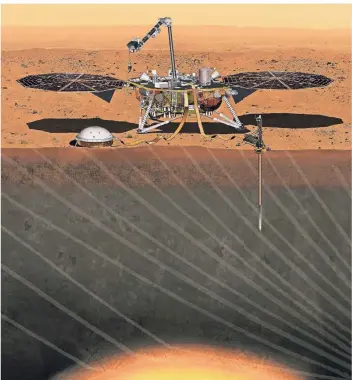  ?? FOTO: REUTERS/NASA ?? Die Sonde „InSight“wiegt rund 700 Kilogramm und erkundet das Innere des Mars bis in fünf Meter Tiefe.