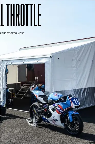  ?? PHOTOGRAPH­S BY GREG MOSS ?? A Kawasaki competitio­n bike from the family-owned Scottish team ShirlawsRa­cing sits inside the paddock, ready for the race ahead