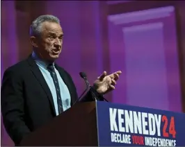  ?? Photo by Joshua Lott/The Washington Post ?? Presidenti­al candidate Robert F. Kennedy Jr. speaks during a campaign rally at St. Cecilia Music Center on Saturday, February 10, 2024 in Grand Rapids, Michigan. Kennedy is running as an independen­t and needs several thousand voter signatures to get on the ballot in Michigan.