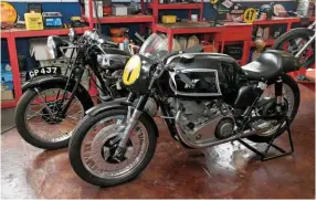  ??  ?? BELOW: A full set of AMC racers includes this Matchless pair: a 1930 Silver Hawk V4 and a 1954 G45 500GP racer