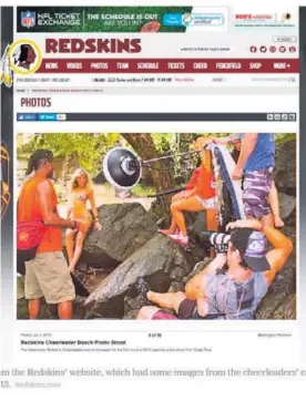  ?? FOTO PUBLICADA EN EL REPORTAJE DEL ‘NEW YORK TIMES’. ?? La página web de los Redskins de Washington subió imágenes de la sesión de fotos del equipo de porristas del 2013, la cual se realizó en una playa de Guanacaste.