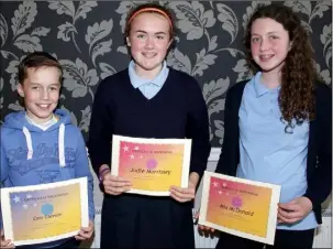  ??  ?? Semi finalists from Crossabeg NS: Eoin Gleeson, Jodie Morrissey and Mia McDonald.