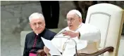  ?? ?? Pope Francis delivers his speech during an audience with pilgrims from Rho diocese, in the Paul VI Hall, on Saturday