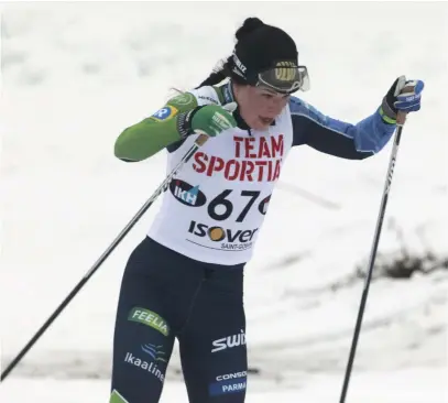  ?? FOTO: TIMO LINDHOLM/LEHTIKUVA ?? ■ Krista Pärmäkoski tog en för henne ovanlig sprintsege­r. Arkivbild.