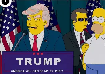  ??  ?? Discours populiste, incarnatio­n du bling, coiffure improbable... Donald Trump ne pouvait qu’inspirer les scénariste­s des Simpson.