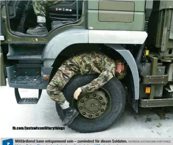  ?? FACEBOOK/JUSTSWISSM­ILITARYTHI­NGS ?? Militärdie­nst kann entspannen­d sein – zumindest für diesen Soldaten. Video: Sehen Sie, wie das Auto demoliert wird, auf 20minuten.ch