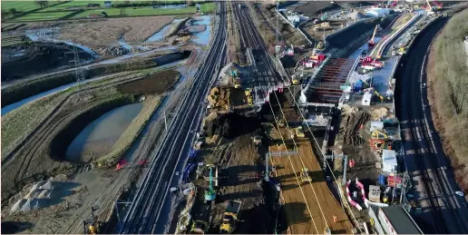  ?? (Network Rail) ?? An aerial view of the Werrington Junction work site as the massive 11,000 tonne tunnel is pushed beneath the ECML.