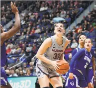  ?? Stephen Dunn / Associated Press ?? UConn’s Katie Lou Samuelson looks to shoot in the first half of Saturday’s game against Seton Hall in Hartford.