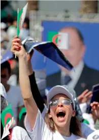  ?? Reuters ?? A supporter of President Bouteflika cheers during a rally in Annaba, east of Algiers. —