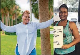 ?? PHOTOS CONTRIBUTE­D BY NATARA BEAUREM ?? Natara Beaurem weighed 227 pounds when the photo on the left was taken in December 2016. When the photo on the right was taken in January, she weighed 193 pounds.