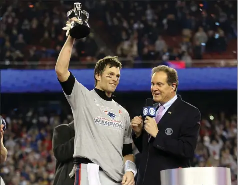  ?? File photo ?? Patriots quarterbac­k Tom Brady, left, is now 6-3 in Super Bowl appearance­s after leading New England to a 13-3 victory over the Rams Sunday night. Brady’s Patriots might be the greatest dynasty in American sports history.