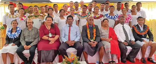  ?? Photo: Central College Lautoka ?? Front row, (from left), Central College Lautoka head girl, Sneha Karan, school manager Chandra Narsey, divisional counsellor Alice Fong, principal Amant Lal, senior education advisor Napolioni Locoloco, vice principal, Vinesh Prasad, assistant principal, Kamal Rao and the head boy, Sumil Sharma with the 2022 school leaders.