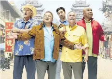  ?? NBC UNIVERSAL ?? From left, Terry Bradshaw, William Shatner, Jeff Dye, Henry Winkler, and George Foreman, the stars of Better Late Than Never.
