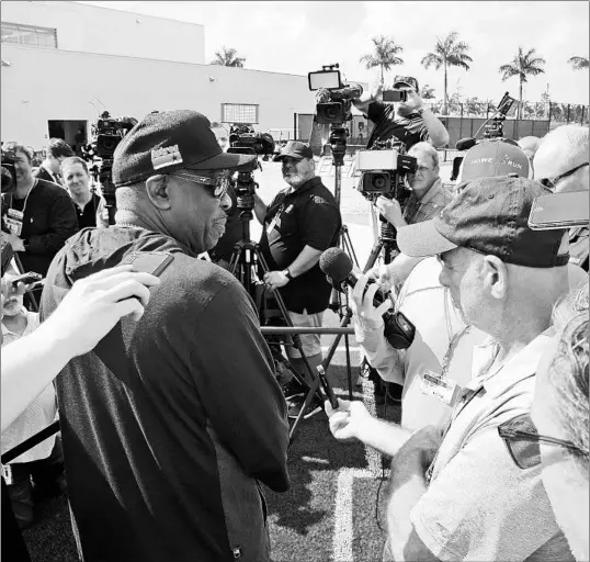  ?? JEFF ROBERSON/AP ?? New Astros manager Dusty Baker says he doesn’t know what to expect from other teams on their feelings over the cheating scandal. “This is all uncharted waters,” Baker says.