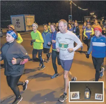  ?? Picture: Mike Cooter (210122) ?? SHOW OF SUPPORT Runners set off for a memorial 5k for Ashling Murphy, who was murdered while out running in Ireland. Inset: Pictures of Ashling with a candle