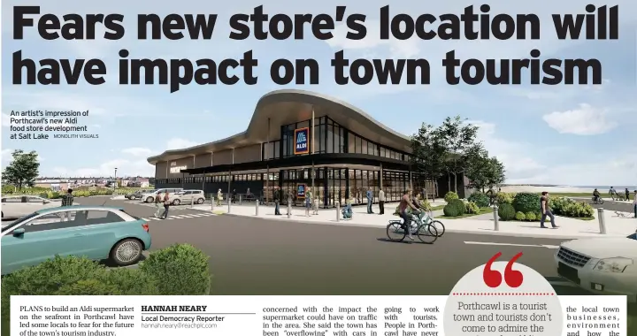  ?? MONOLITH VISUALS ?? An artist’s impression of Porthcawl’s new Aldi food store developmen­t at Salt Lake